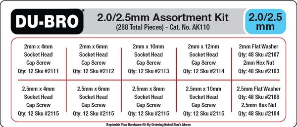 AK110 2.0 / 2.5mm Hardware Assortment Kit (288 pcs set) DUBRO