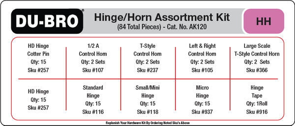 AK120 Hinges & Horns Assortment Kit (84 pcs set) DUBRO