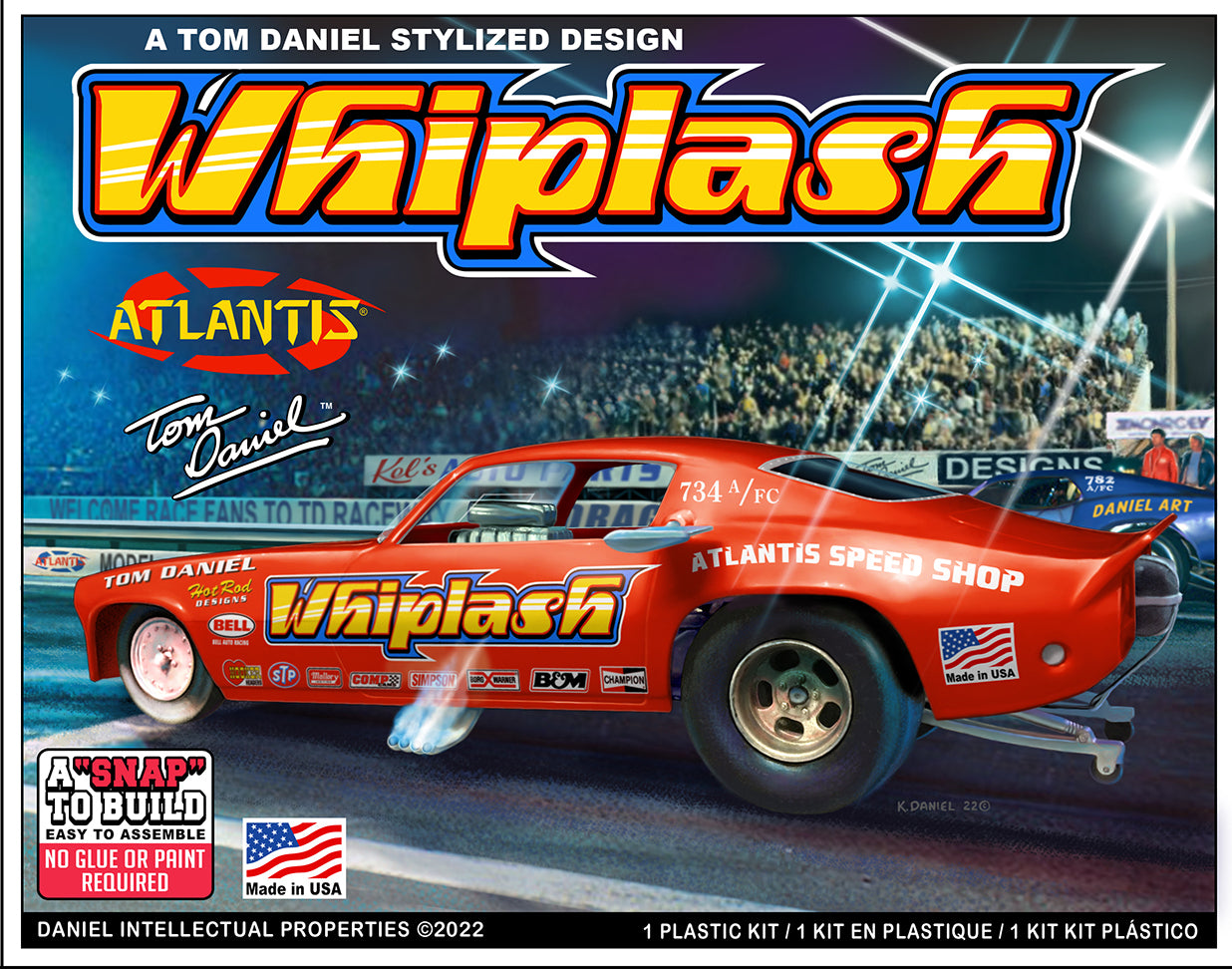 Atlantis 1/32 Snap Tom Daniel Whiplash Camaro Funny Car Plastic Model Kit