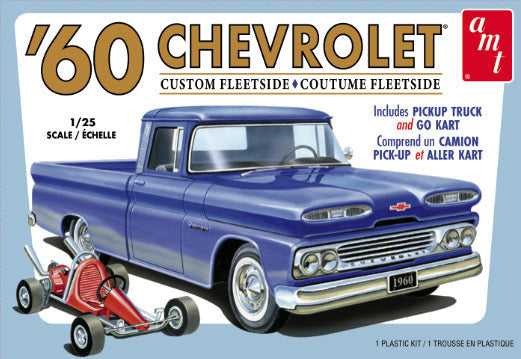 AMT1063M AMT 1/25 1960 Chevy Custom Fleetside Pickup w/Go Kart Plastic Model Kit AMT