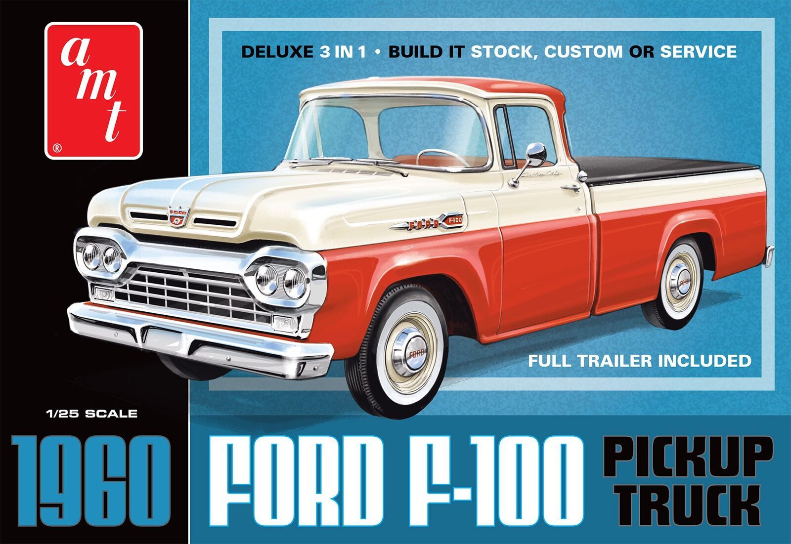 AMT1407 AMT 1/25 1960 Ford F-100 Pickup w/Trailer NEW TOOLING Plastic Model Kit AMT