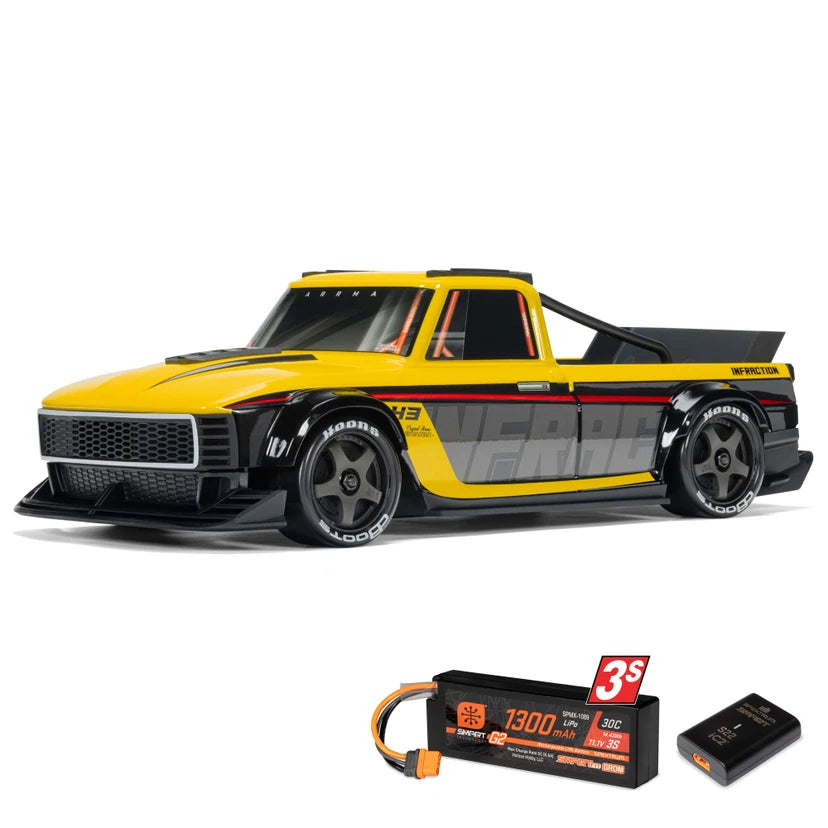 Arrma Infraction Grom 3S BLX 4X4 1/12 All-Road Truck, RTR, Yellow ARA2315ST2
