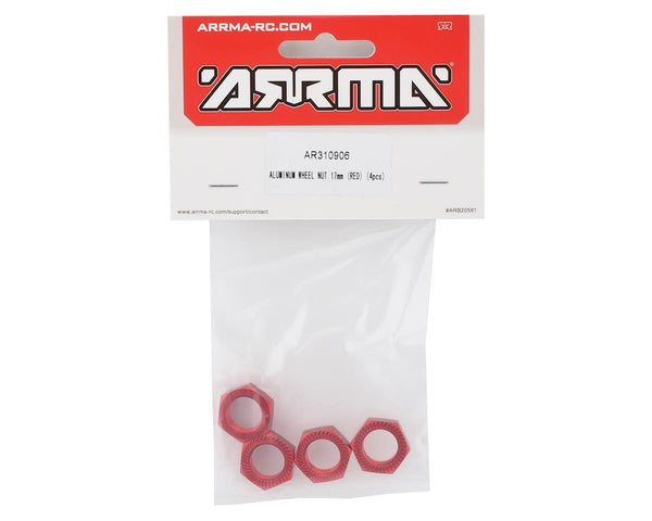 ARA310906 Arrma Aluminum Wheel Nut, 17mm Red (4), AR310906