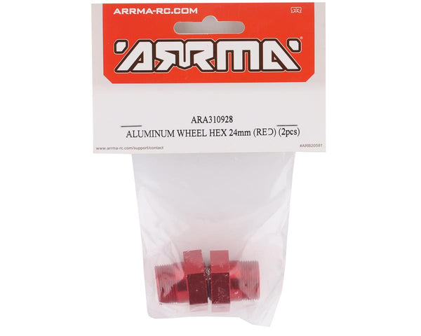 ARA310928 Arrma 24mm Aluminium Wheel Hex, Red, 2pcs, 8S BLX, AR310928