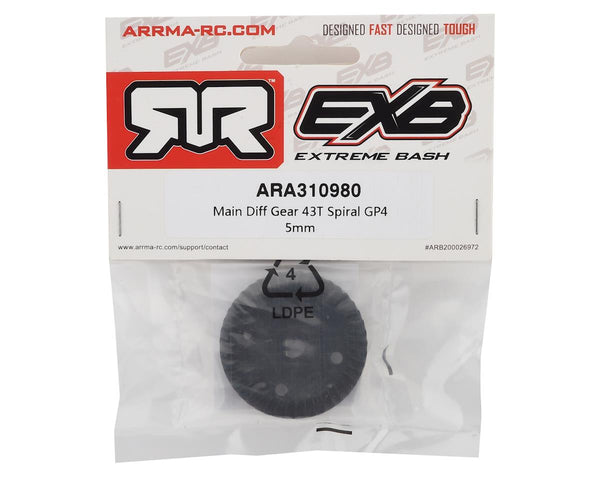 ARA310980 Arrma Main Diff Gear 43T Spiral 29mm Diff Case GP4 5mm, AR310980