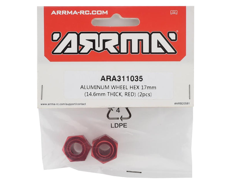 ARA311035 Arrma Aluminium Red 17mm Wheel Hex, 2pcs, Mojave EXB, AR311035