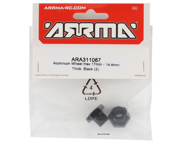 ARA311067 Arrma 17mm - 14.6mm Black Aluminium Wheel Hexes, 2pcs, AR311067