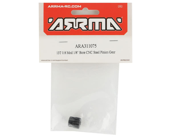 ARA311075 Arrma 13T 0.8Mod 1/8 Bore CNC Steel Pinion Gear, AR311075