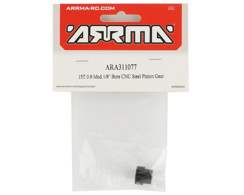 ARA311077 Arrma 15T 0.8Mod 1/8 Bore CNC Steel Pinion Gear, AR311077