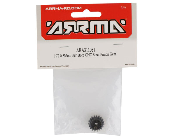 ARA311081 Arrma 19T 0.8Mod 1/8 Bore CNC Steel Pinion Gear, AR311081