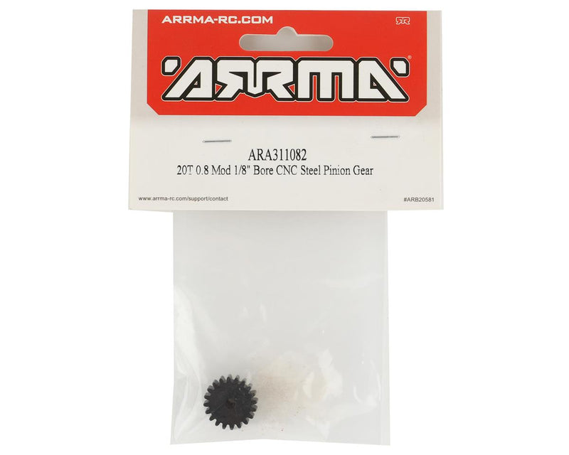 ARA311082 Arrma 20T 0.8Mod 1/8 Bore CNC Steel Pinion Gear, AR311082