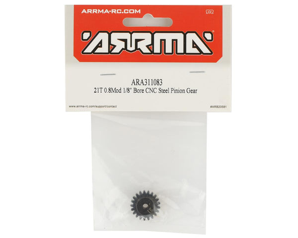 ARA311083 Arrma 21T 0.8Mod 1/8 Bore CNC Steel Pinion Gear, AR311083