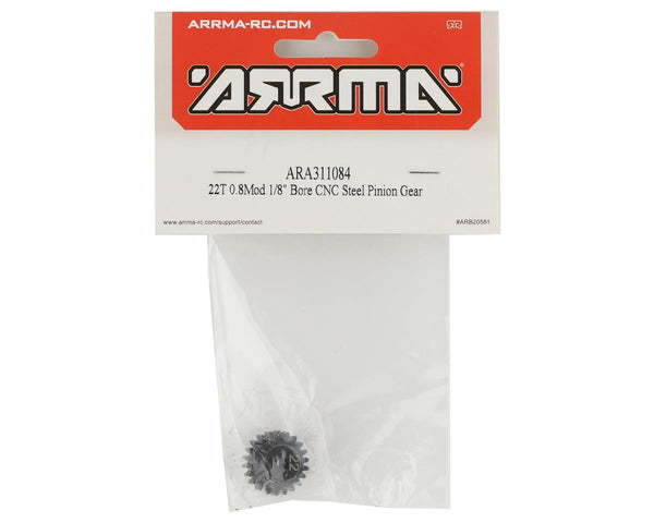 ARA311084 Arrma 22T 0.8Mod 1/8 Bore CNC Steel Pinion Gear, AR311084