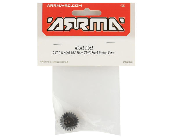 ARA311085 Arrma 23T 0.8Mod 1/8 Bore CNC Steel Pinion Gear, AR311085