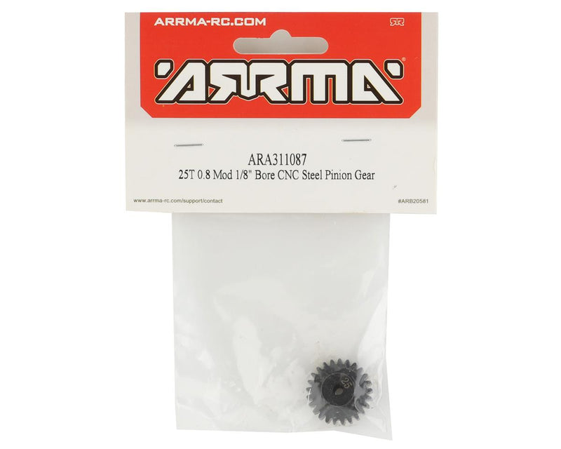 ARA311087 Arrma 25T 0.8Mod 1/8 Bore CNC Steel Pinion Gear, AR311087