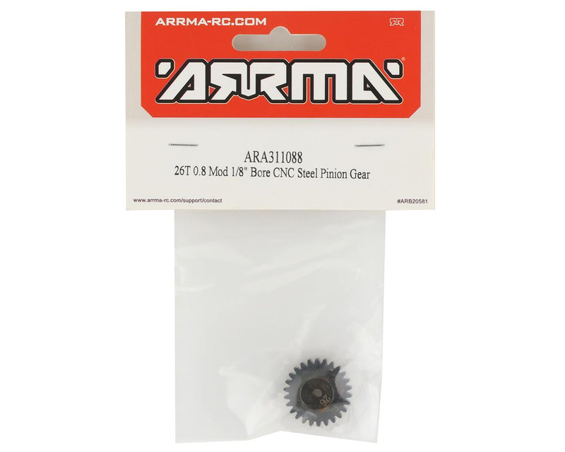 ARA311088 Arrma 26T 0.8Mod 1/8 Bore CNC Steel Pinion Gear, AR311088