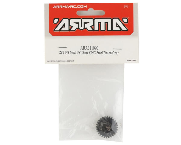 ARA311090 Arrma 28T 0.8Mod 1/8 Bore CNC Steel Pinion Gear, AR311090