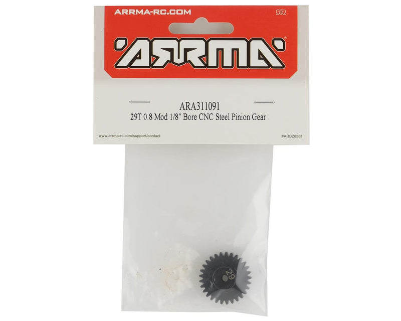 ARA311091 Arrma 29T 0.8Mod 1/8 Bore CNC Steel Pinion Gear, AR311091