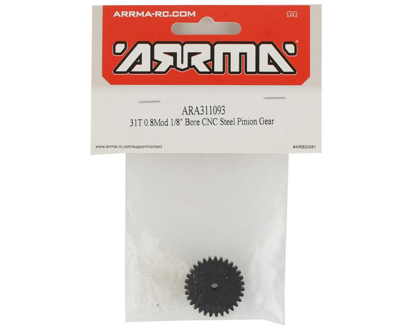 ARA311093 Arrma 31T 0.8Mod 1/8 Bore CNC Steel Pinion Gear, AR311093