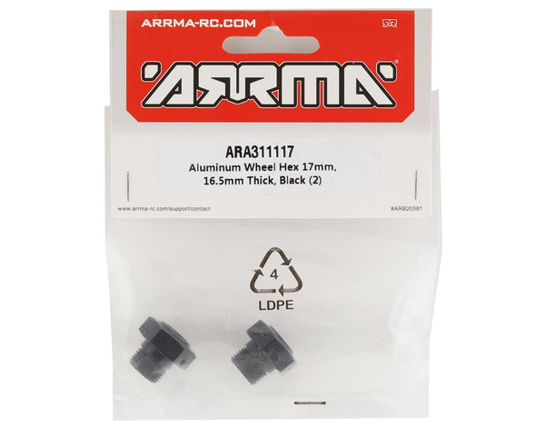 ARA311117 Arrma 17mm Aluminum Wheel Hex, 16.5mm Thick, Black, 2pcs, AR311117