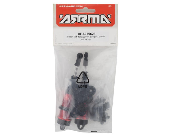 ARA330624 Arrma Shock Set, Bore 16mm, Length 117mm, Oil 550cSt, AR330624