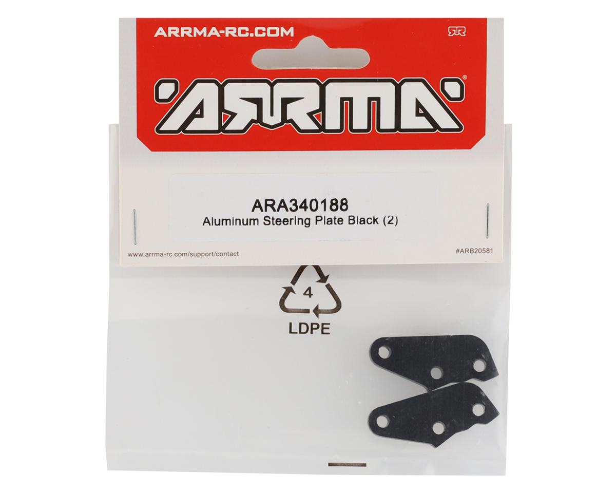 ARA340188 Arrma Black Aluminum Steering Plate Black, 2pcs, AR340188 ARRMA