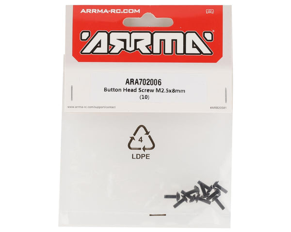 ARA702006 Arrma M2.5x8mm Flanged Button Head Screw, 10pcs, AR702006