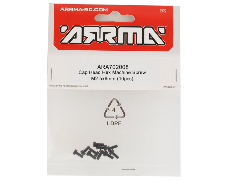 ARA702008 Arrma M2.5x6mm Cap Head Hex Machine Screw, 10pcs, AR702008