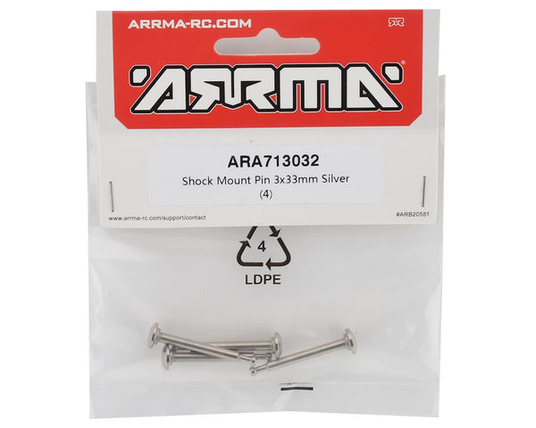 ARA713032 Arrma Shock Mount Pin 3x33mm Silver, 4pcs, AR713032