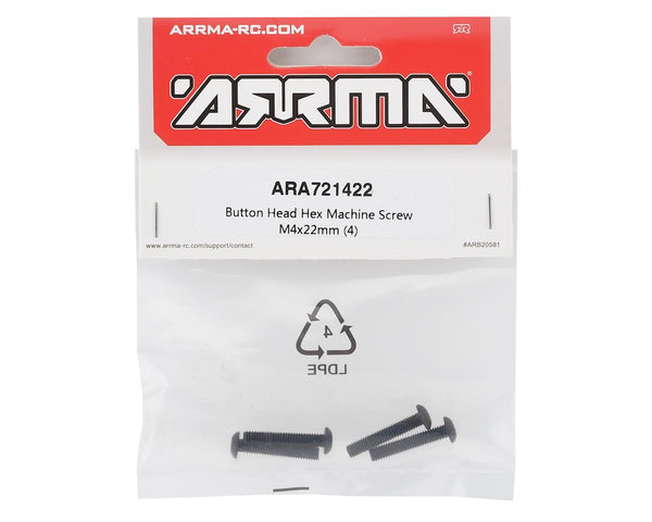 ARA721422 Arrma Button Head Hex Machine Screw M4x22mm (4), AR721422