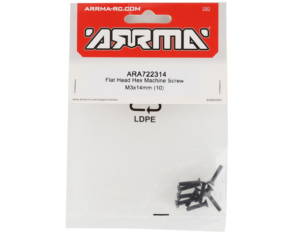 ARA722314 Arrma M3x14mm Flat Head Hex Machine Screw, 10pcs, AR722314