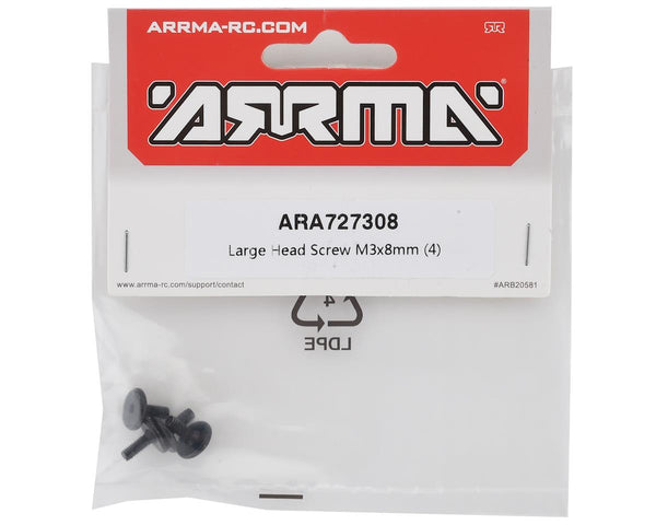 ARA727308 Arrma Large Head Screw M3x8mm, 4pcs, AR727308