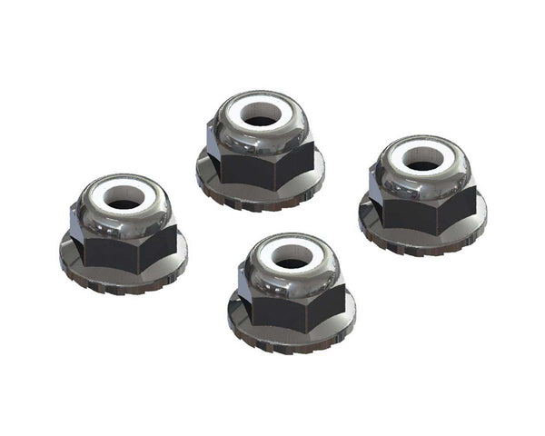 ARAC9699 Arrma Flanged Nyloc Locknut, 4mm, Silver, 4 Pieces, AR708008