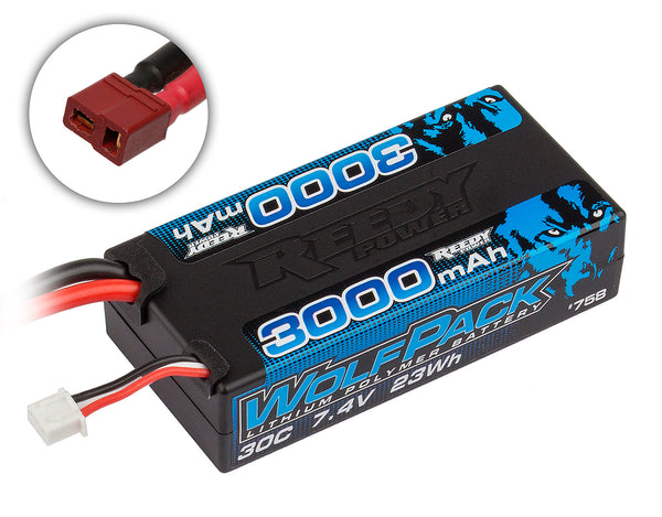 ASS0758 Reedy WolfPack LiPo 3000mAh 30C 7.4V Shorty, with T-plug