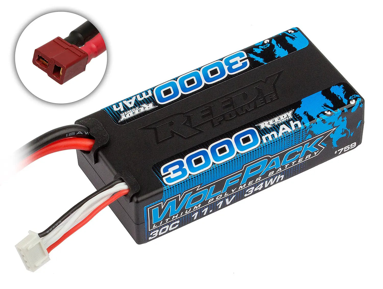 ASS0759 Reedy WolfPack LiPo 3000mAh 30C 11.1V Shorty, with T-plug Team Associated