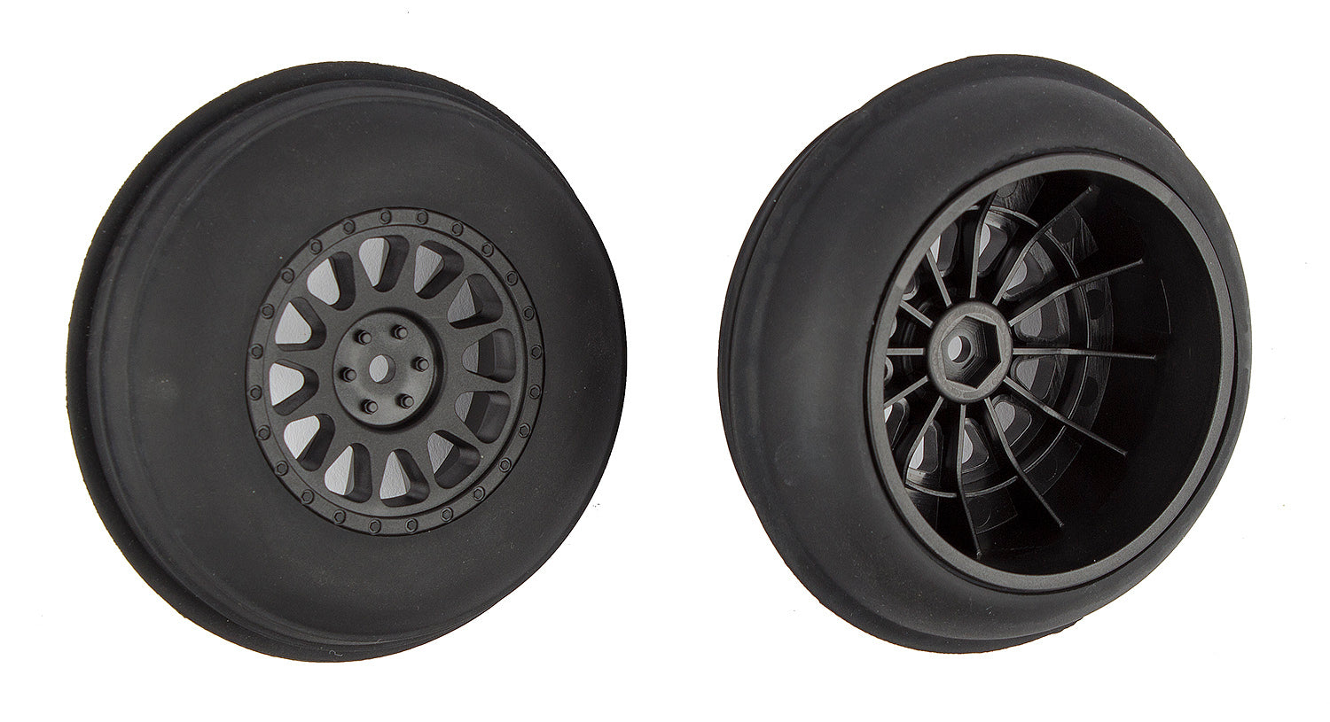 ASS71063 Sand Ribbed Tires and Method SC Wheels, mounted, black, front Team Associated