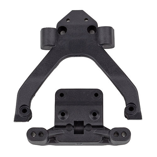 ASS71183 RC10B6.4 Front Top Plate and Ballstud Mount, angled carbon Team Associated