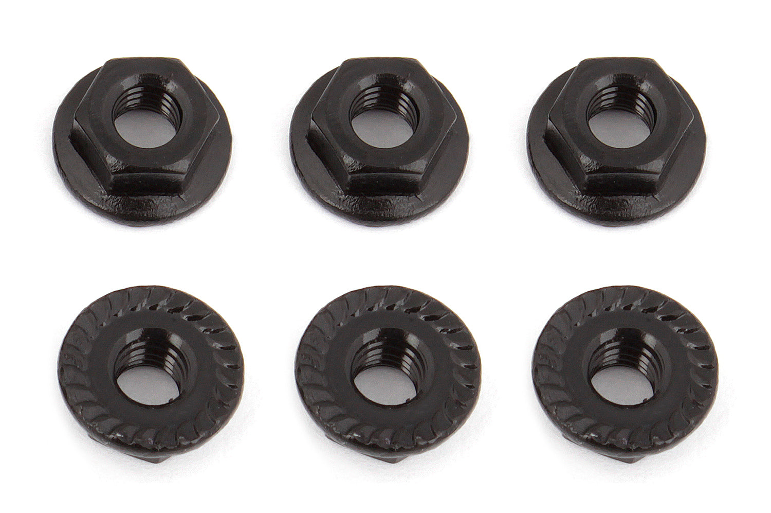 ASS91738 Wheel Nuts, M4, Serrated, flanged, black steel Team Associated