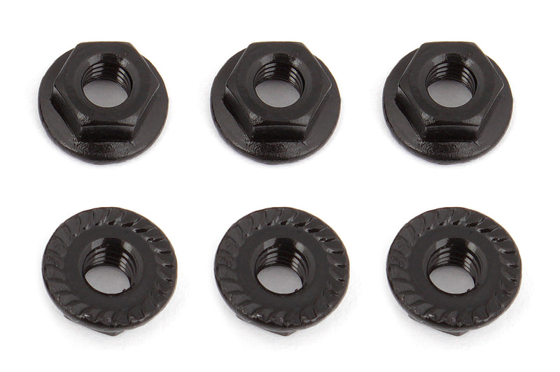 ASS91738 Wheel Nuts, M4, Serrated, flanged, black steel