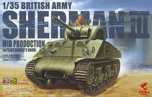 ASU-35-018 Asuka 1/35 British Army Sherman 3 Mid Production (w/ Cast Drivers Hood) Plastic Model Kit