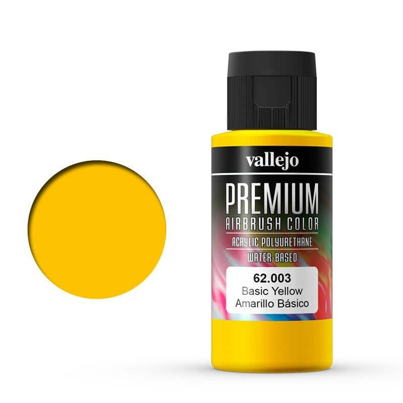 AV62003 Vallejo Premium Colour Basic Yellow 60 ml Acrylic Airbrush Paint [62003] Vallejo