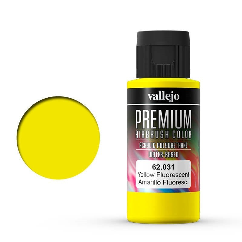 AV62031 Vallejo Premium Colour Fluorescent Yellow 60 ml Acrylic Airbrush Paint [62031] Vallejo