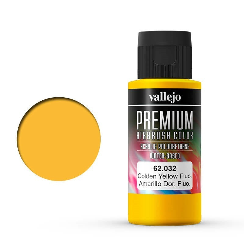 AV62032 Vallejo Premium Colour Fluorescent Gondel Yellow 60 ml Acrylic Airbrush Paint [62032] Vallejo