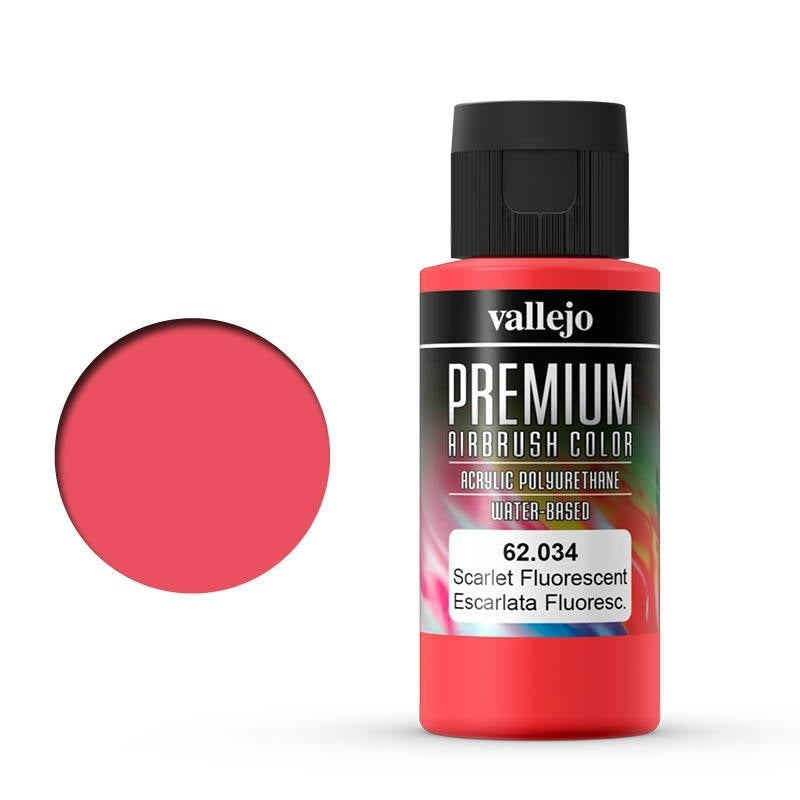 AV62034 Vallejo Premium Colour Fluorescent Scarlet 60 ml Acrylic Airbrush Paint [62034] Vallejo