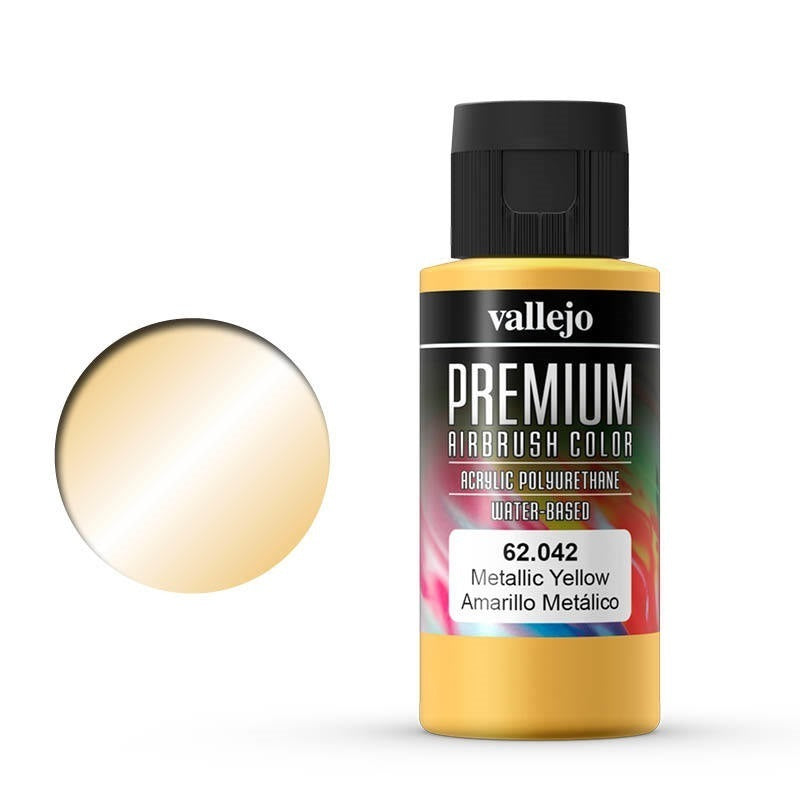 AV62042 Vallejo Premium Colour Metallic Yellow 60 ml Acrylic Airbrush Paint [62042] Vallejo