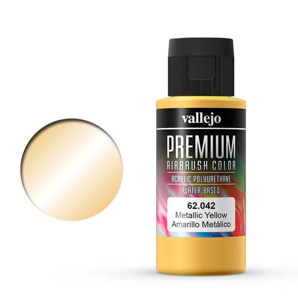 AV62042 Vallejo Premium Colour Metallic Yellow 60 ml Acrylic Airbrush Paint [62042]