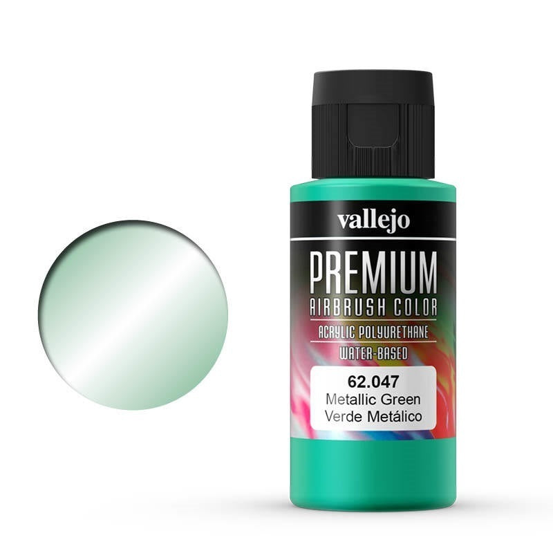 AV62047 Vallejo Premium Colour Metallic Green 60 ml Acrylic Airbrush Paint [62047] Vallejo