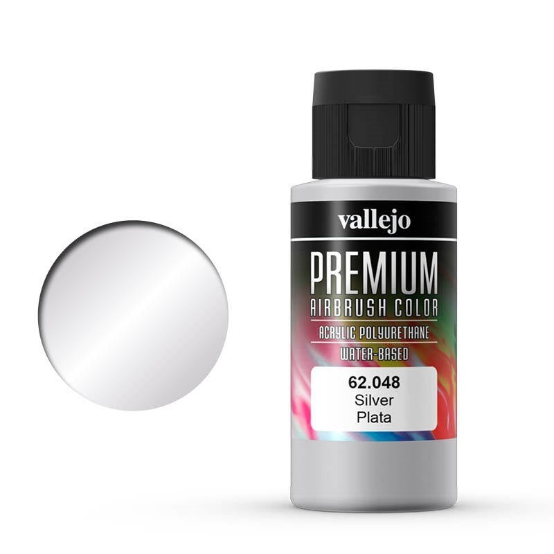 AV62048 Vallejo Premium Colour Silver 60 ml Acrylic Airbrush Paint [62048] Vallejo