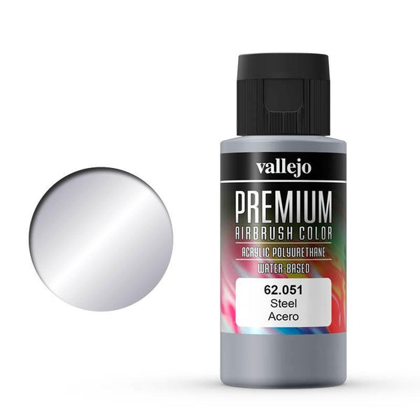 AV62051 Vallejo Premium Colour Steel 60 ml Acrylic Airbrush Paint [62051]