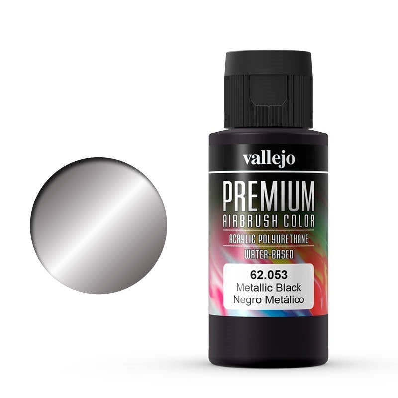 AV62053 Vallejo Premium Colour Metallic Black 60 ml Acrylic Airbrush Paint [62053] Vallejo